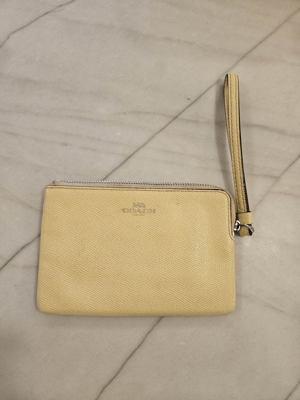 Coach Corner Zip Wristlet in the shade Retro Yellow (Style Number 58032)